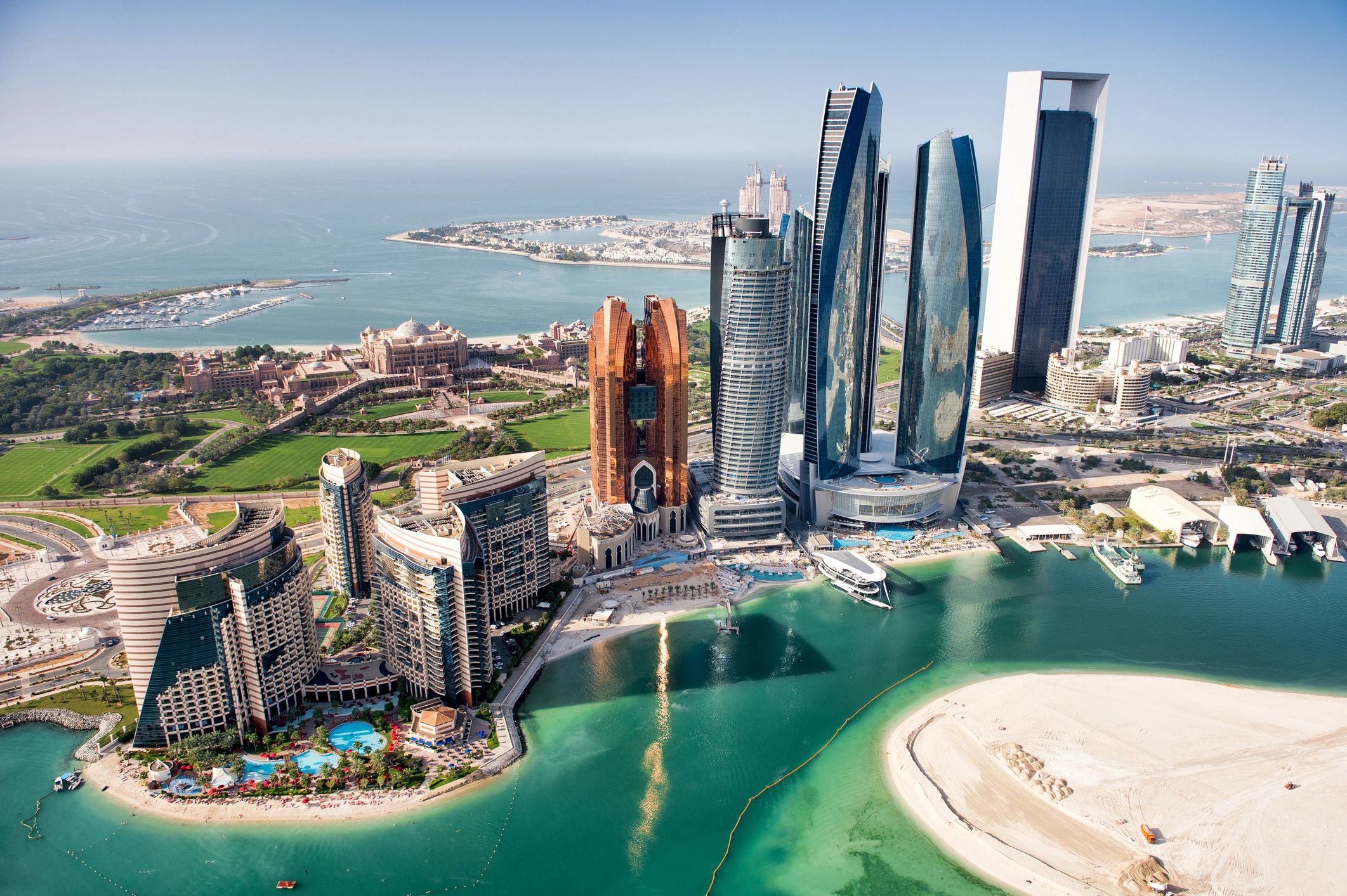 Aerial view of Abu Dhabi city buildings